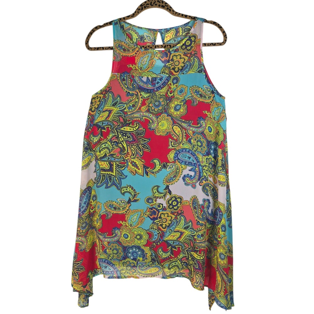 Signature by Robbie Bee Tunic Dress Women PSM Paisley Sharkbite Sleeveless Boho
